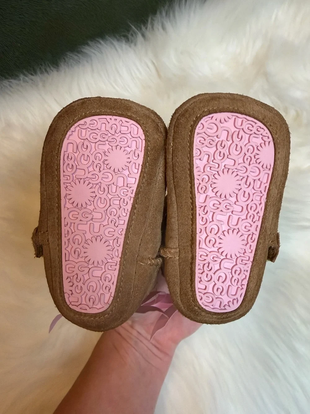 Ugg Jesse Bow ll Infant Baby Suede Winter Booties Chestnut/Pink Size 0/1